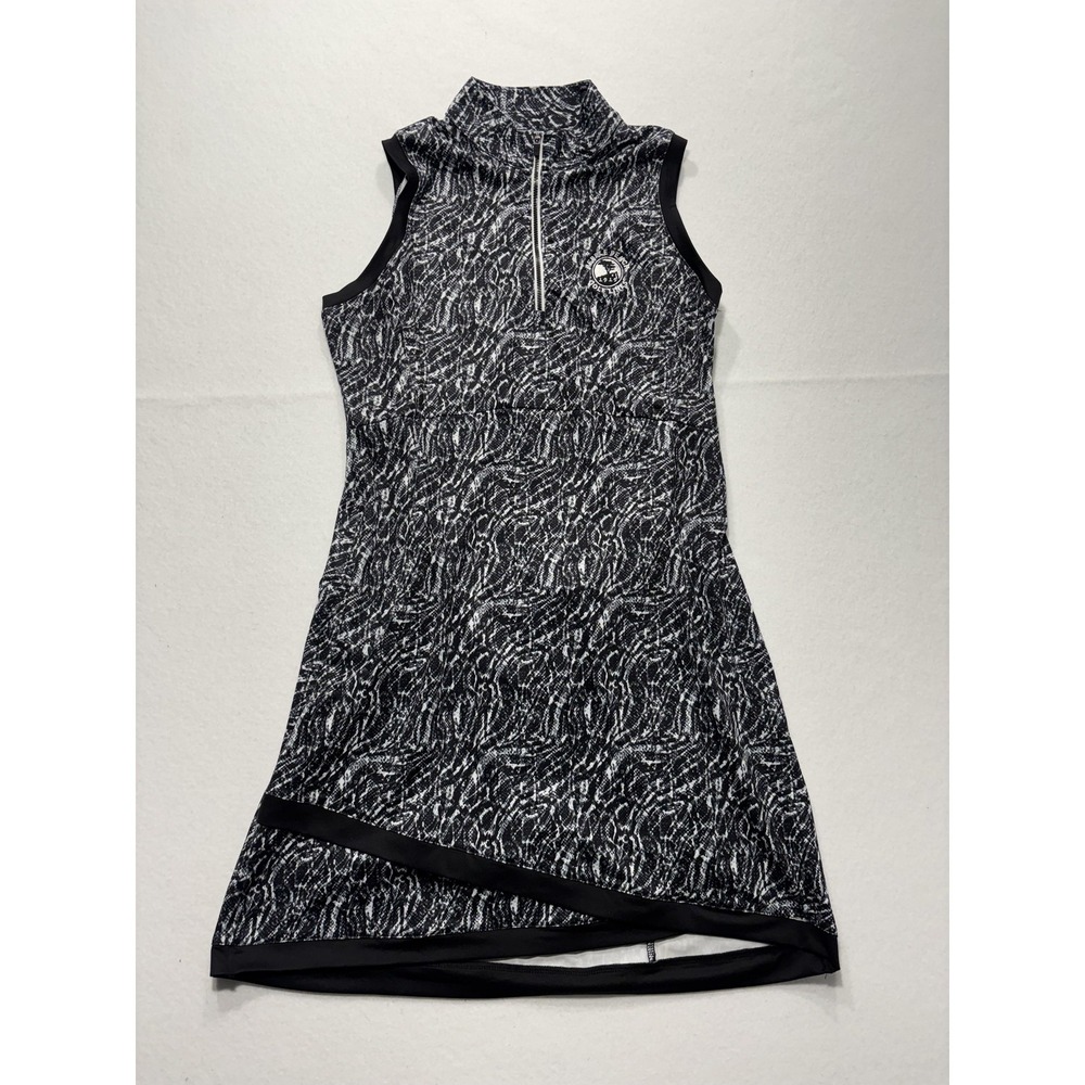 EP New York Dress Womens Medium Black Pebble Beach Golf Animal Print Mock Neck